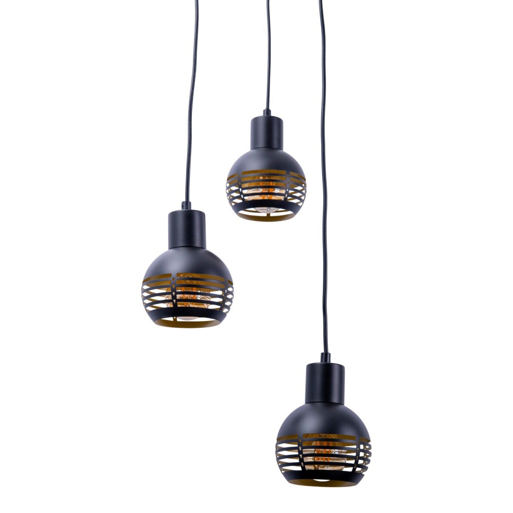 3-zits hanglamp "Casco" hangende lamp gemaakt van metaal in zwart en goud, met E27-versies. Stijlvolle verlichting voor woonkamer, eetkamer of keuken.