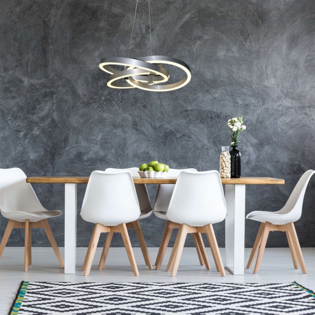 Smart Home LED pendant light "Divora" Ø 58cm, ceiling lamp made of metal, aluminum brushed and white plastic, with many functions, firmly built -in LEDs, lighting for living room, dining room office or hallway