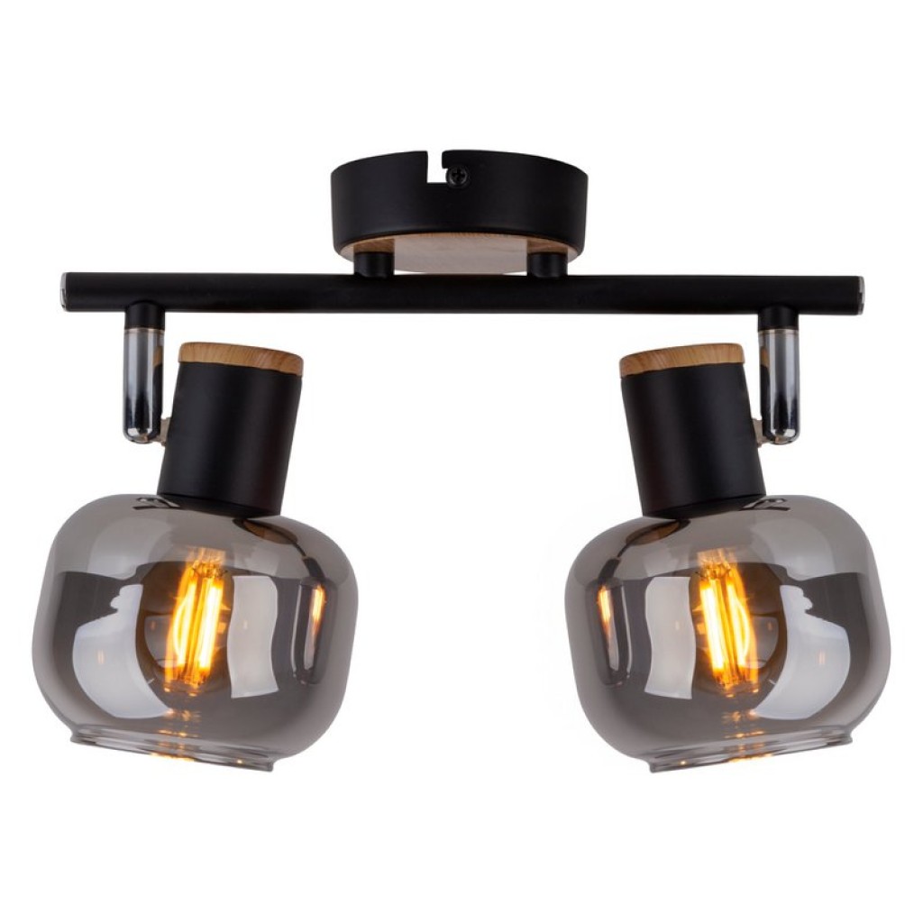 2 SPOT ceiling lamp "Fumoso", metal ceiling lamp and smoke glass in black, and nature, with E14 socket, for dining room, living room, hallway or office, 40 x 20 cm
