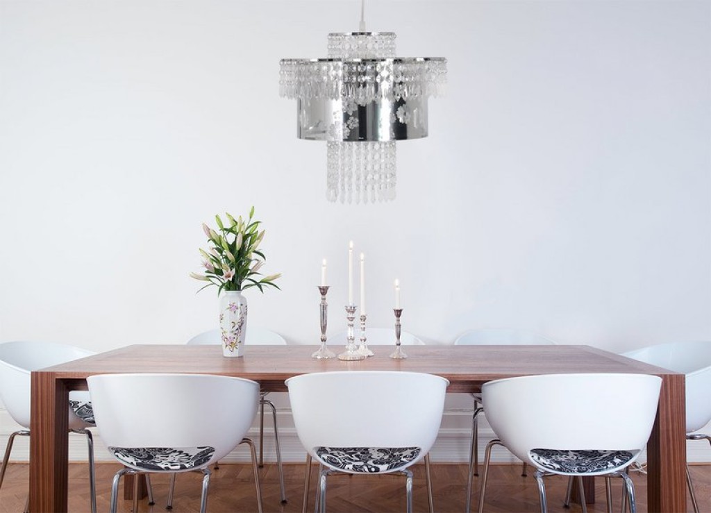 Acrylic pendant lamp "Fancy" of modern chandeliers made of metal and plastic in chrome, with E27 version and an Øvon 32 cm