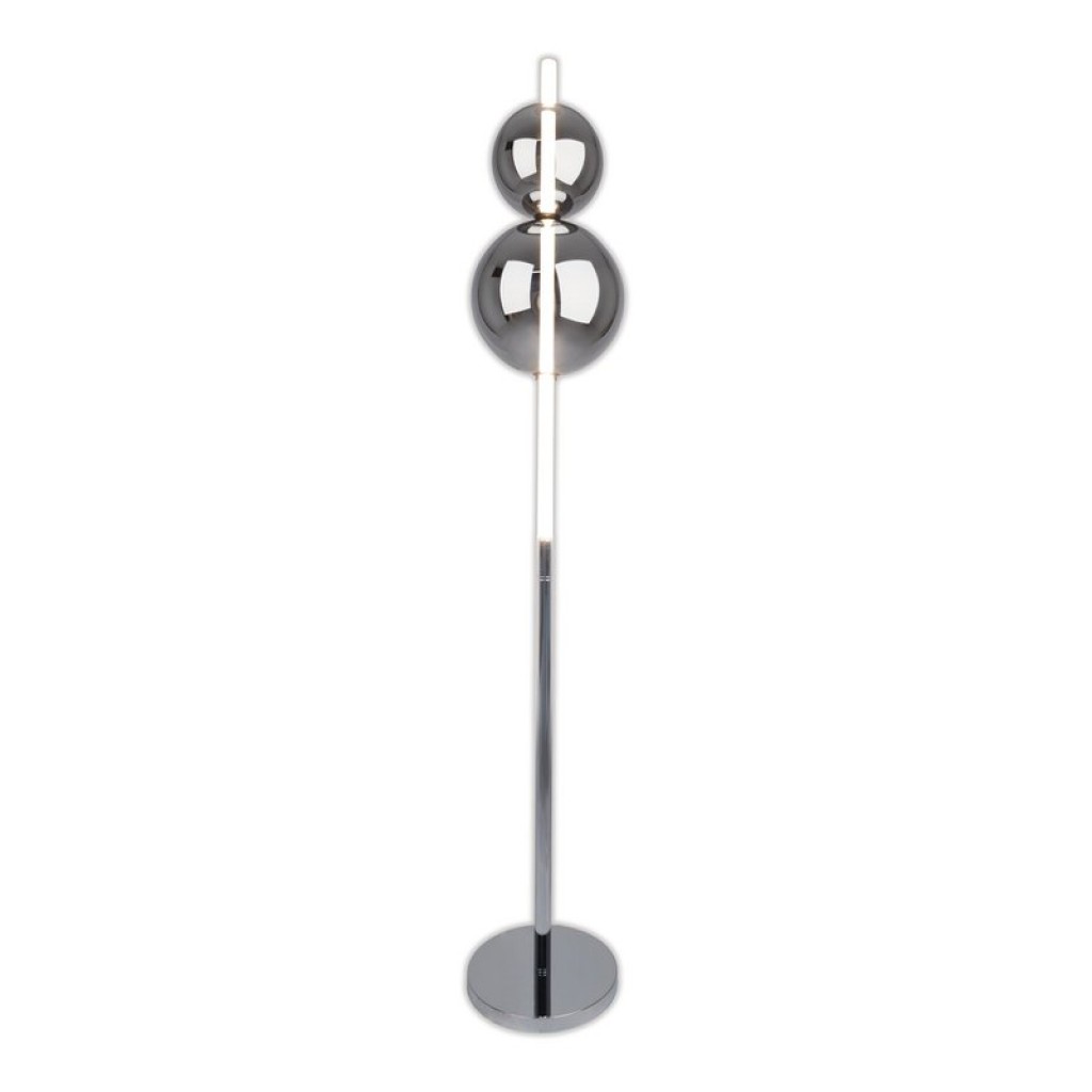 LED Stehleuchte "NOVA" Stehlampe mit Dimmfunktion aus chromfarbenem Metall, Kunststoff und Rauchglas, mit fest verbauten LEDs , ca 150 cm hoch