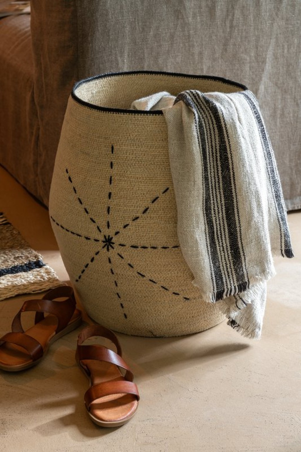 J-Line Set of 3 Basket Star Dotted Lines Seagrass Natural/Black