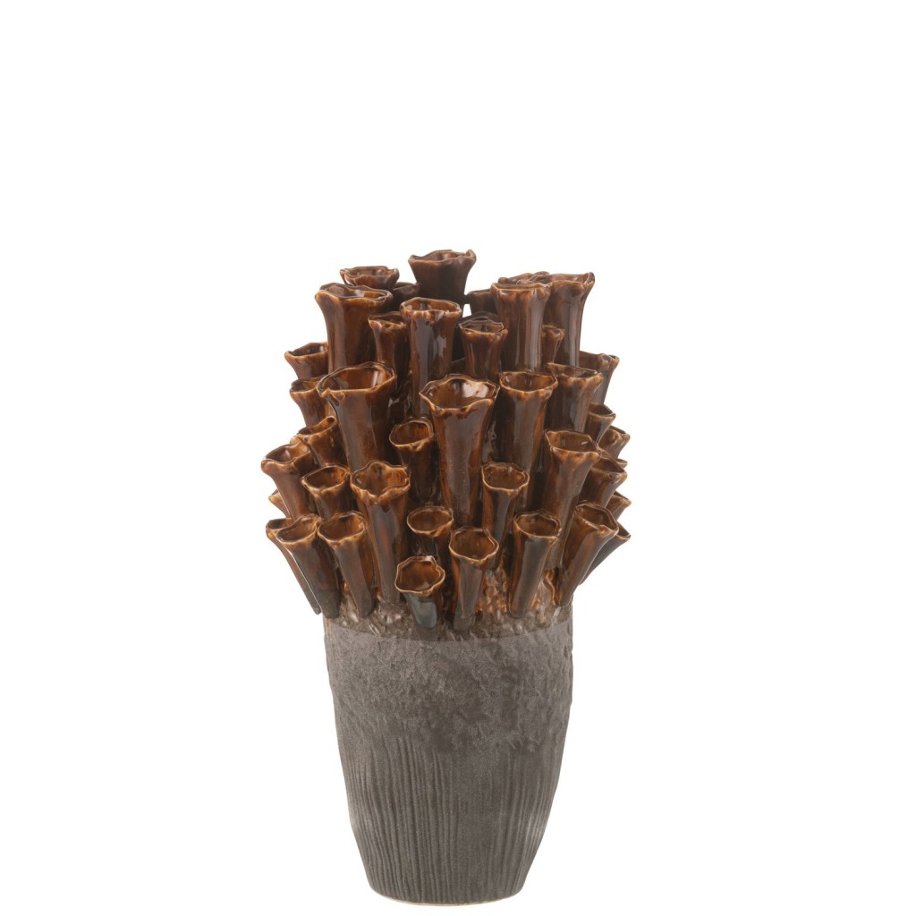J-Line  vaas Anemone - porselein - bruin/grijs - large - 46.5 cm hoog