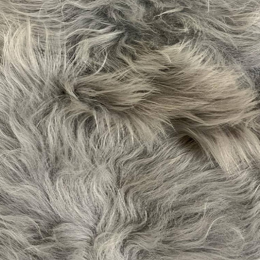Furry Grey Shaped Sheepskin Plaid Long