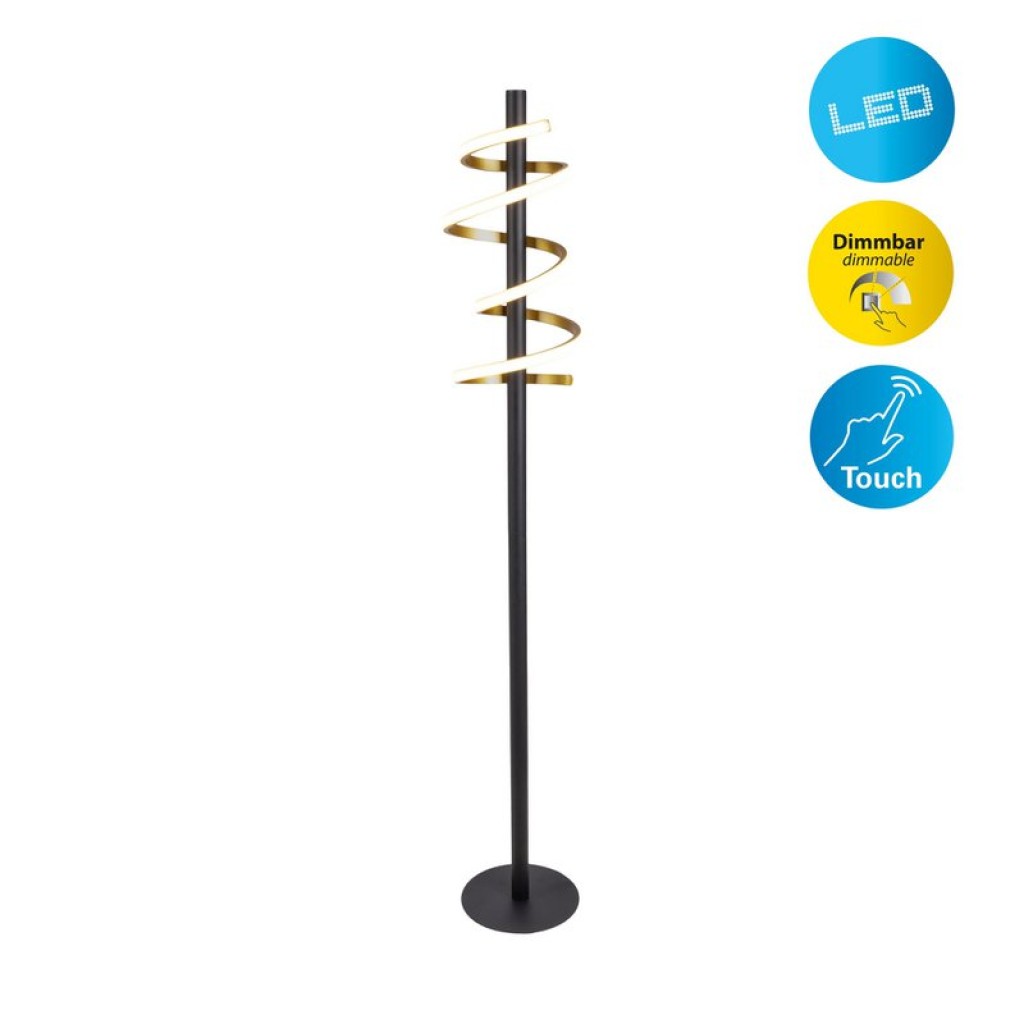 LED-Stehleuchte "BELLEZA", moderne Stehlampe aus Metall und Kunststoff in Schwarz, Gold und Weiß, mit fest verbauten LEDs, 140 hoch, Beleuchtung für Wohnzimmer, Esszimmer, Schlafzimmer oder Büro.