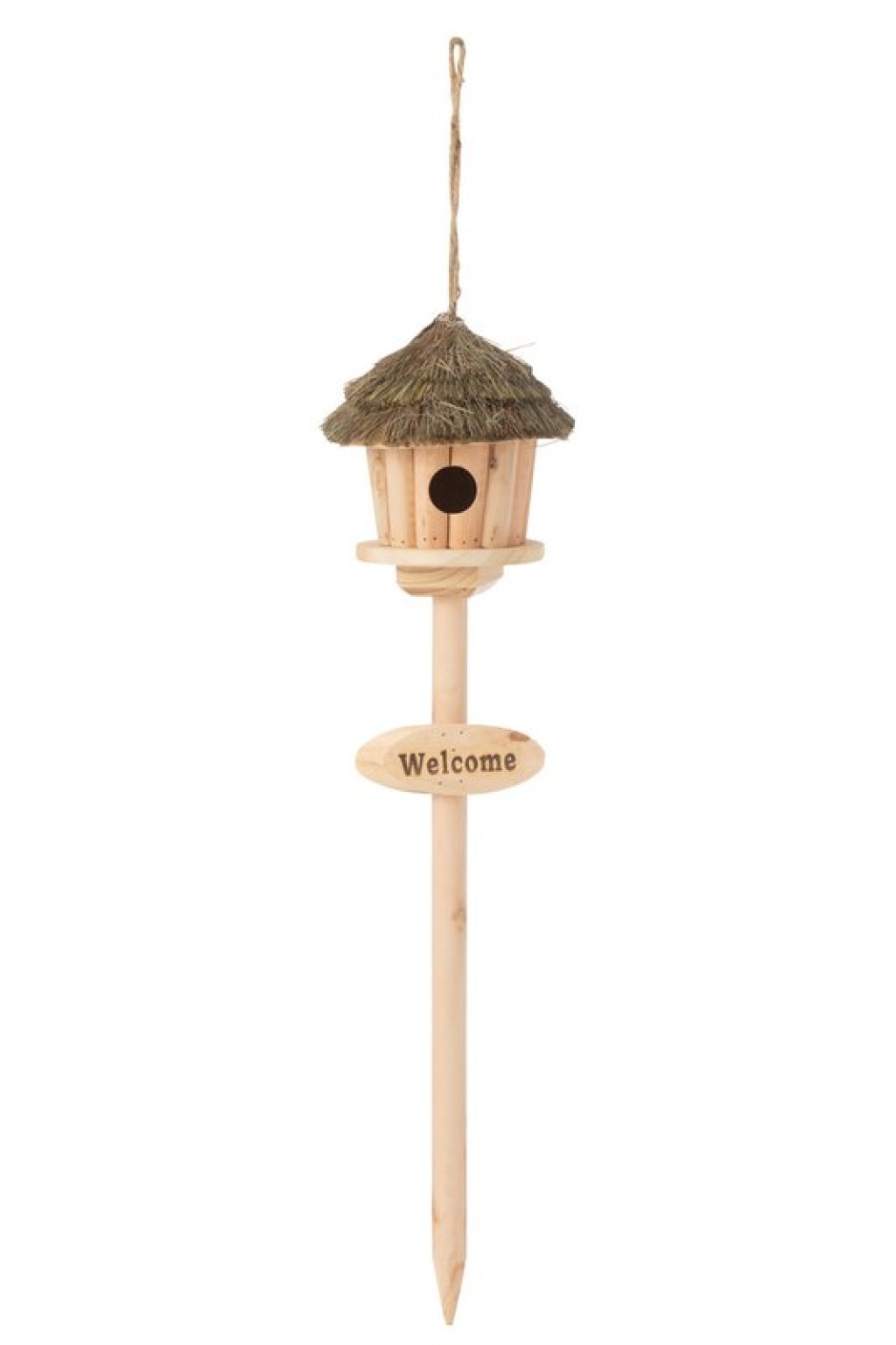 J-Line Birdhouse on Pole Welcome Wood/Dry Grass Natural