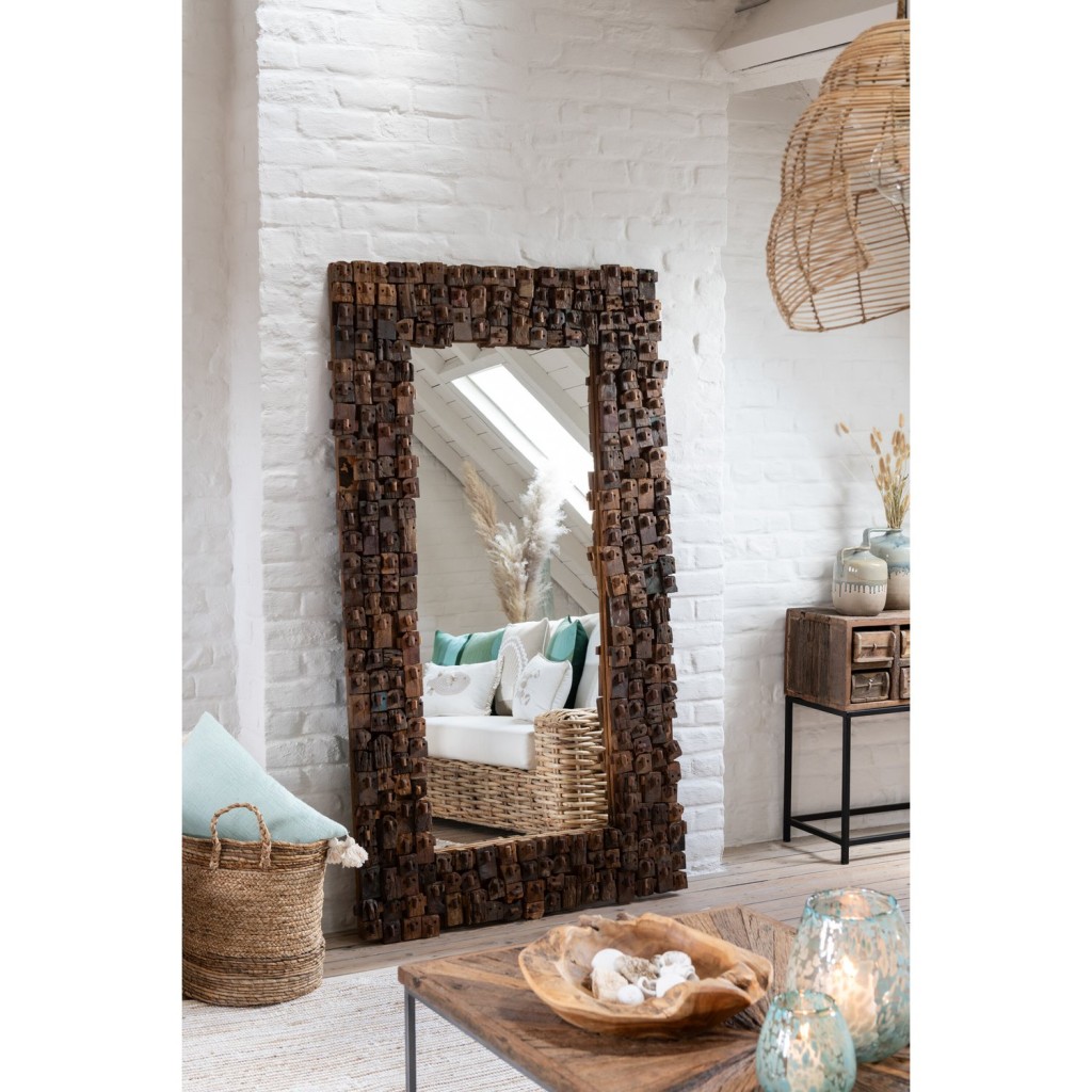 J-Line spiegel Syma - hout/glas - naturel - large - 100 x 180 cm