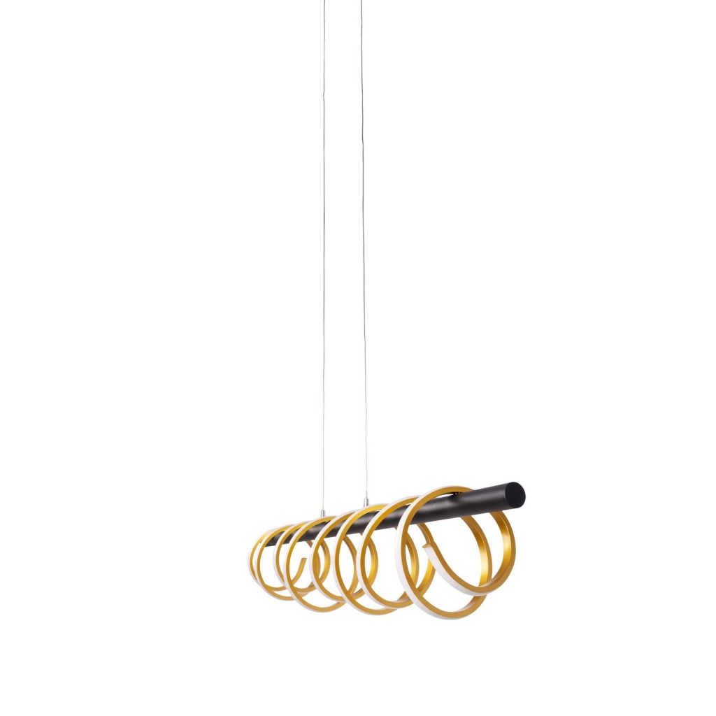 LED -hanglamp "Belleza", moderne metalen hanglamp en plastic zwart, goud en wit, met stevig ingebouwde LED's, 100 cm lang. De ideale verlichting voor woonkamer, eetkamer of keuken.