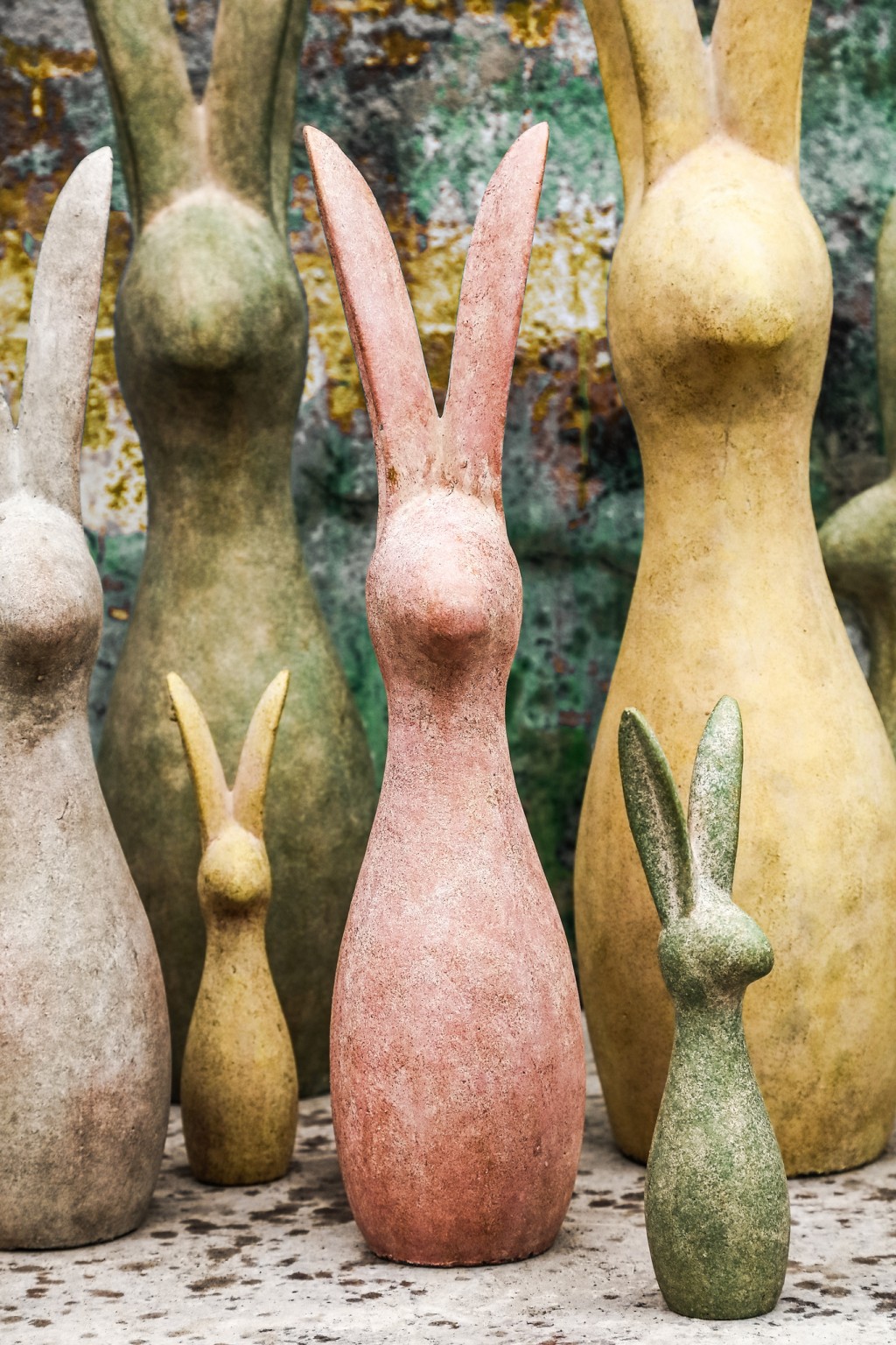 Remy Cream Cement Rabbit Shaped Statue Ears Up M