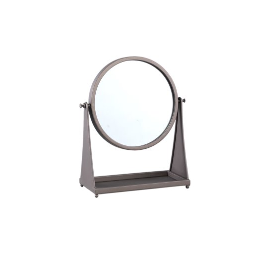 Francess Brown Round Iron Table Mirror Flowers Low