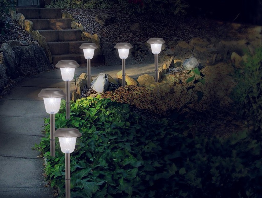 6er Set LED Außenleuchte "Gustav" mit Erdspieß, Edelstahl und Acryl, mit fest verbauten LEDs in kaltweiß, 39 cm hoch