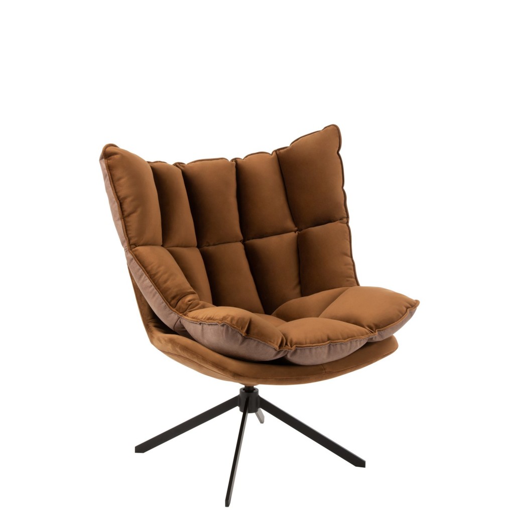 J-Line Stoel Relax Kussen Op Frame Textiel/Metaal Bruin