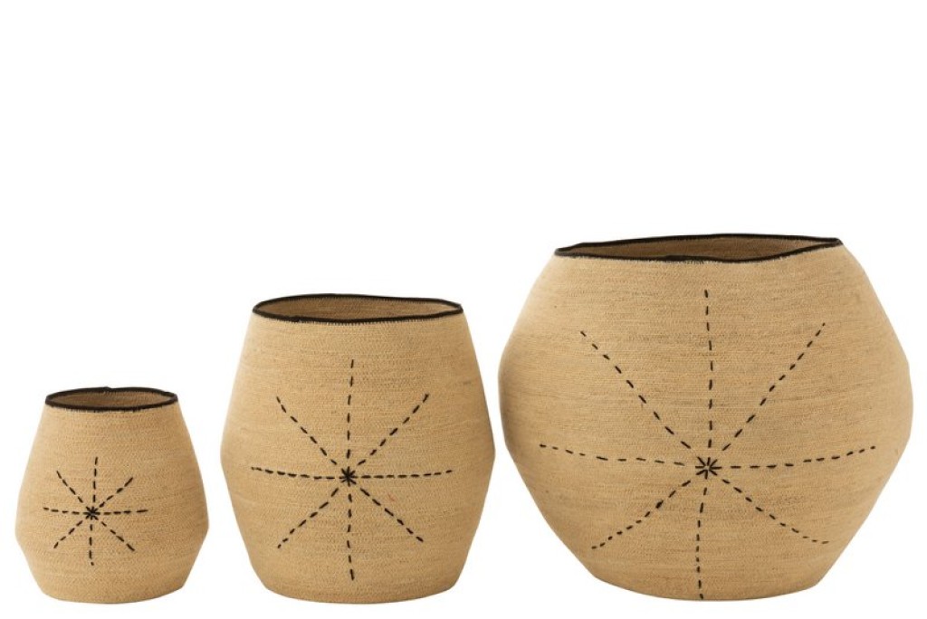 J-Line Set of 3 Basket Star Dotted Lines Seagrass Natural/Black