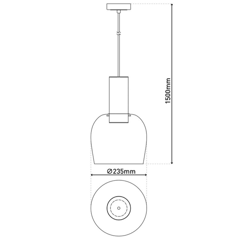 1 Series pendant "Funda" 150 cm high, Ø 23.5 cm, made of brushed brass -colored metal and amber -colored glass, E27, for living room, dining room, kitchen and office