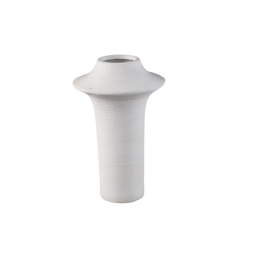 Rinder White Matt Ceramic Wide Ring Vase High L