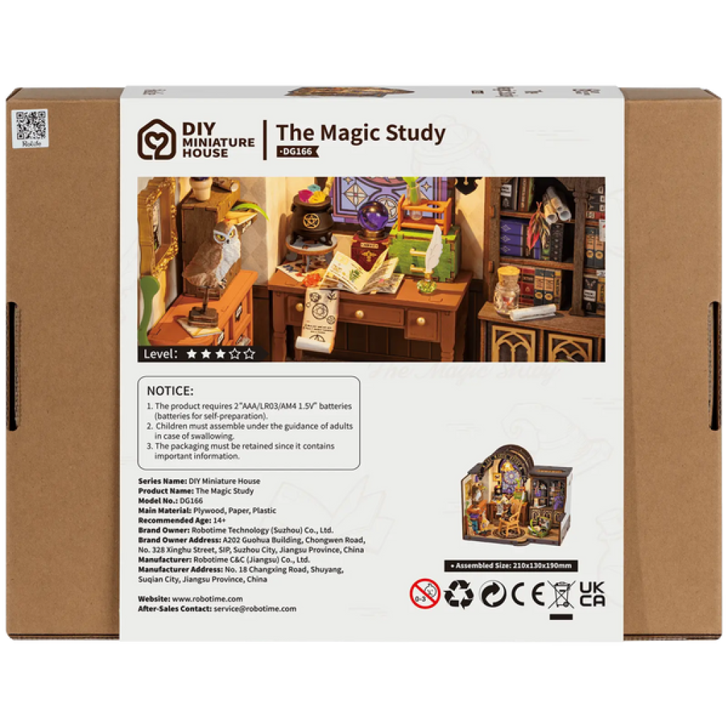 DIY Huisje the Magic Study with LED lighting, Robotime, DG166, 21x13x19cm