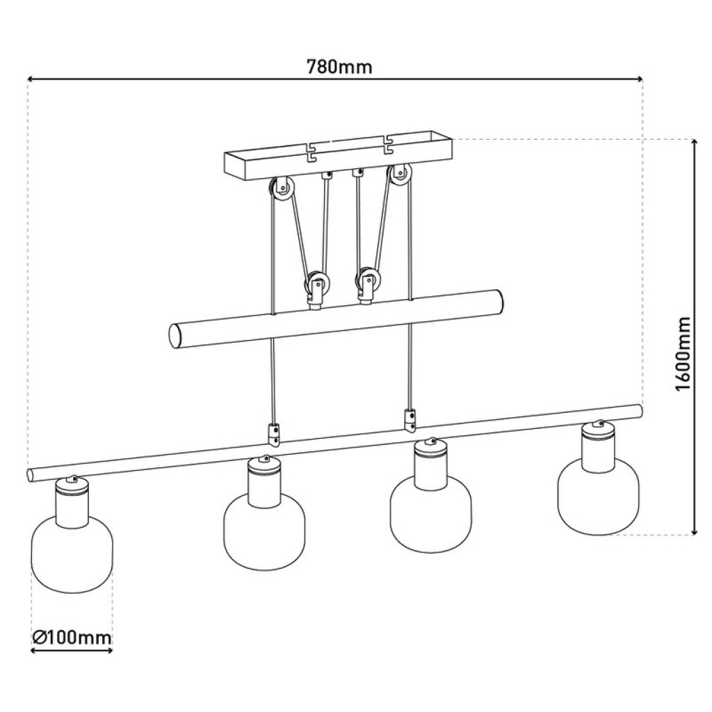 4 pendant lamp "fumoso", pendant lamp height adjustable made of metal and smoke glass in black, with E14 socket, for dining room, living room, hallway or office, 78 x 10 cm