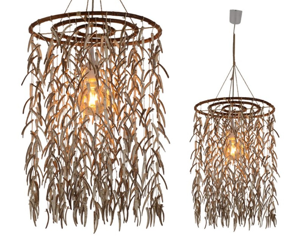 Pendant lamp "coconut" Ø 40 cm, made of wood and coconut shells, beige/brown, E27 socket, lighting for living room, dining room or winter garden.