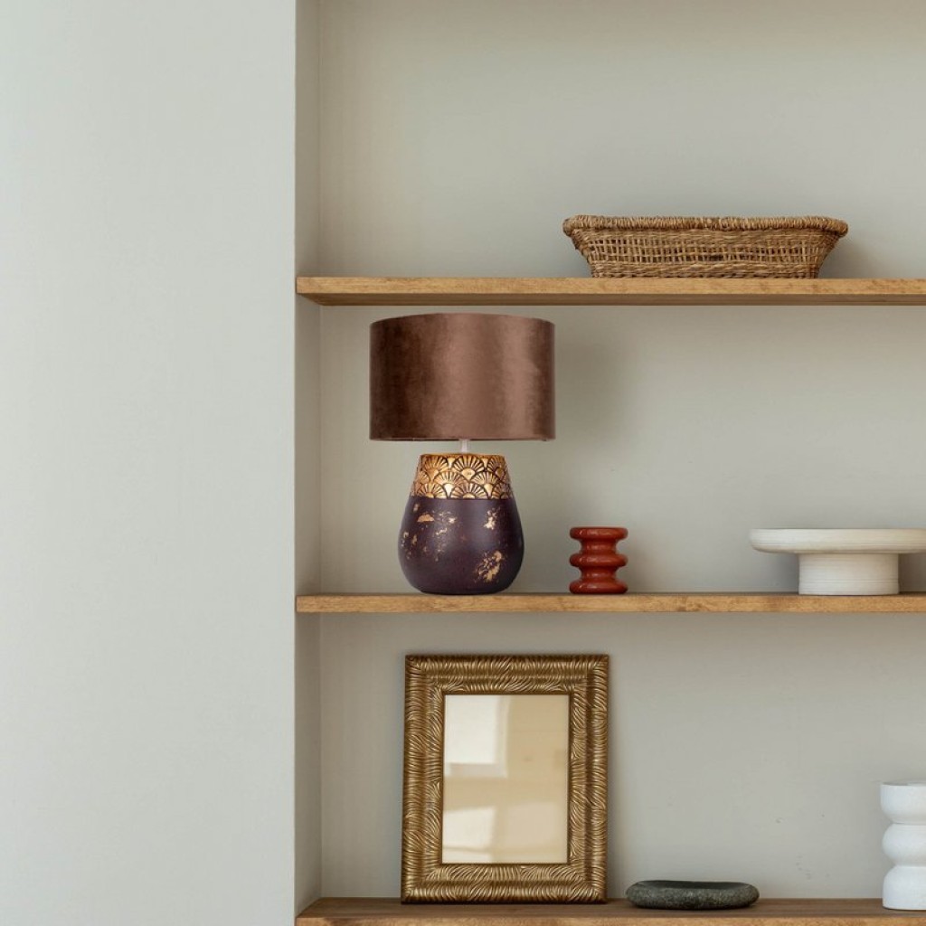 Ceramic table lamp "Bronco", table lamp, ceramic, beige/gray, with E14 socket, for dining room, living room, hallway or office, 39 cm high