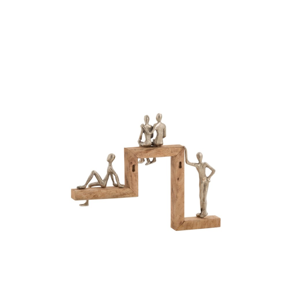 J-Line decoratie Figuren 4 Relax Trap - aluminium/hout - zilver