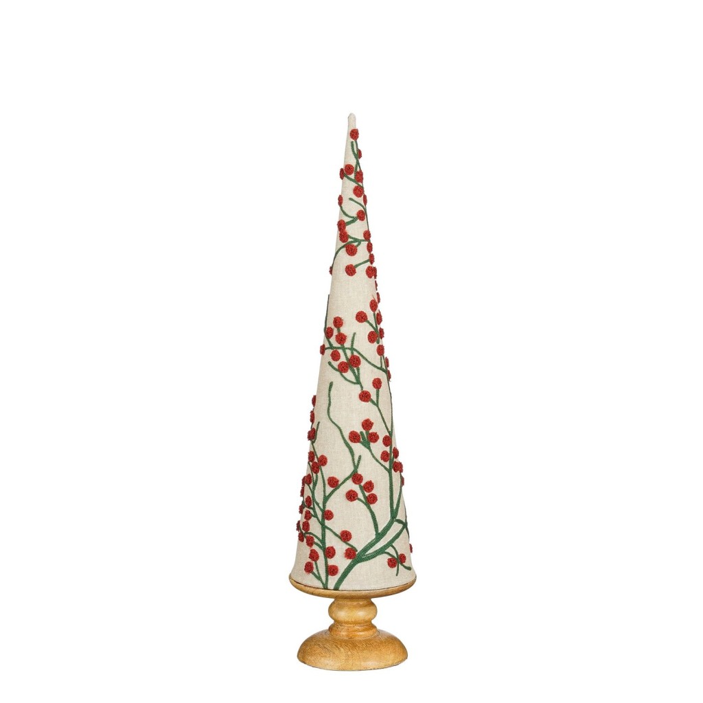 Decoratie Kerstboom - H55 x Ø12 cm - Katoen, IJzer, Mangohout - FSC 100% - Rood