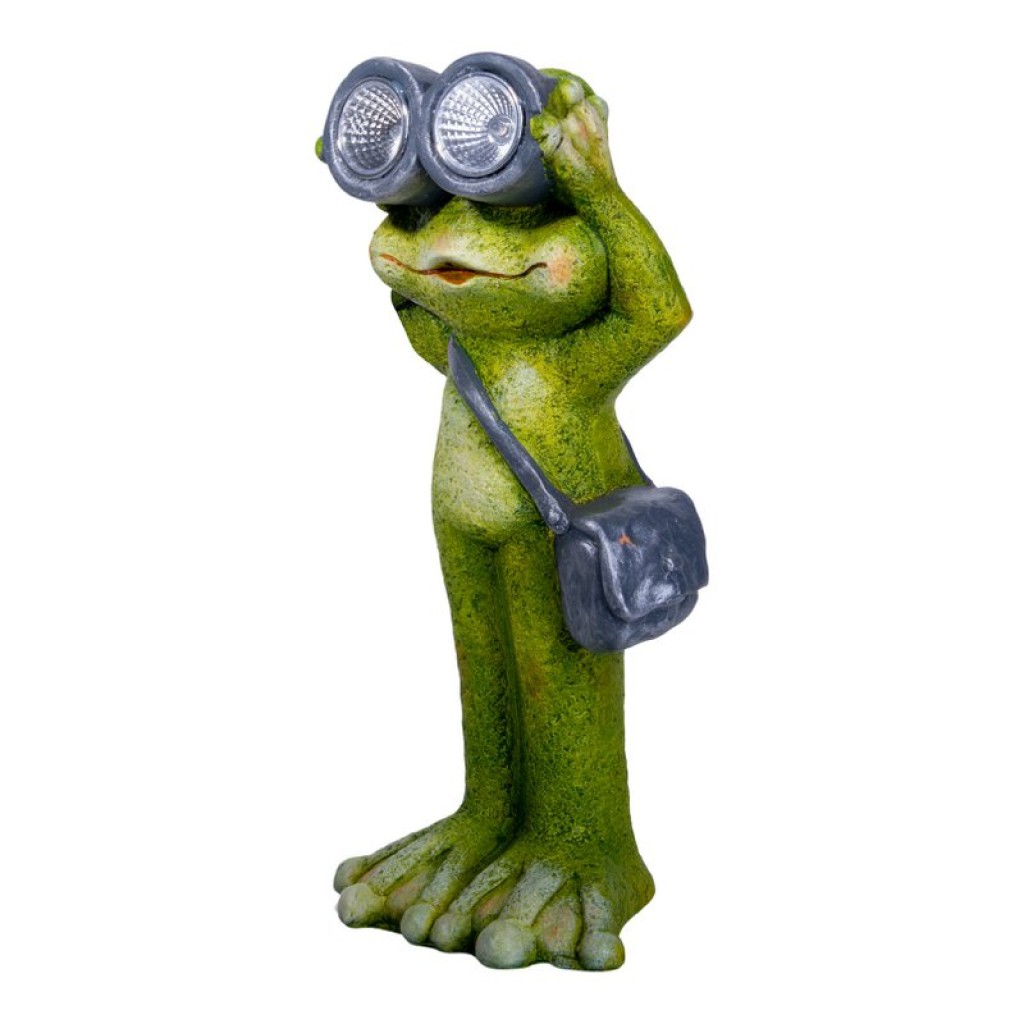 LED Solarleuchte "Frosch" stehend für Terrasse und Garten, aus grüner Keramik, mit fest verbauten LEDs , Deko Lampe für Außen 30 cm hoch