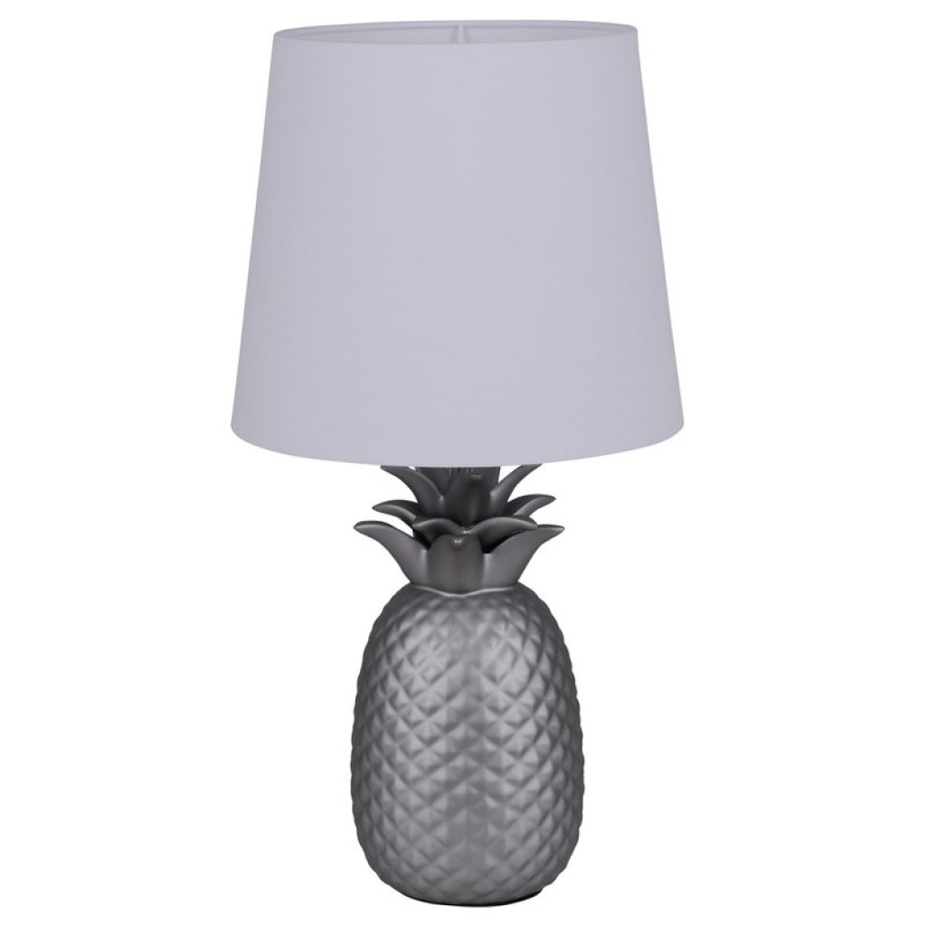 Ceramic table light "pineapple", ceramic table lamp with silver-colored glaze and white fabric screen, with E14 socket, for dining room, living room, hallway or office, table lamp 45 cm high