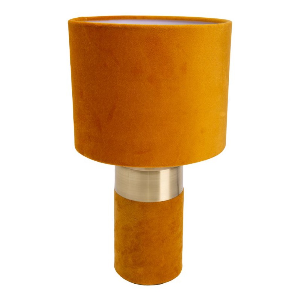 Tischleuchte "BORDO" 32cm hoch aus Metall und Velours in Gold und Braun, mit E14-Fassung, Lampe für Esszimmer, Wohnzimmer, Diele oder Büro