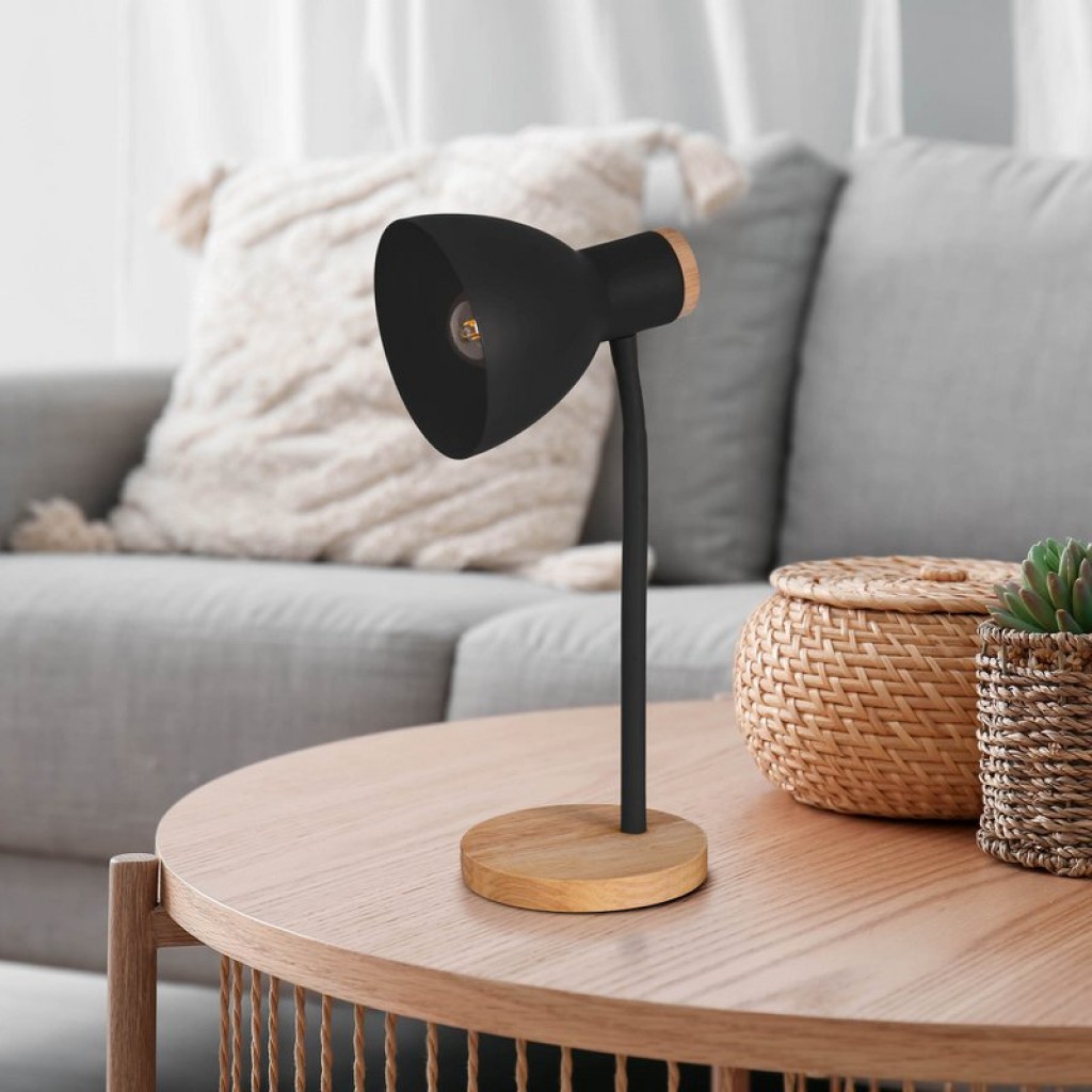 "Marie" desk lamp made of metal and wood, E14, black, 36.5 cm high