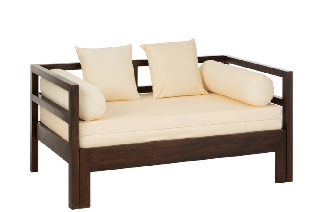 J-Line Conie sofa bed - mattress + 4 pillows - wood - dark brown
