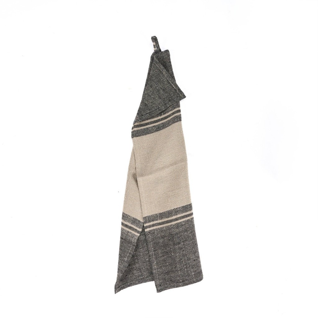 The Linen Dash Keukendoek - Naturel Zwart - 50x70