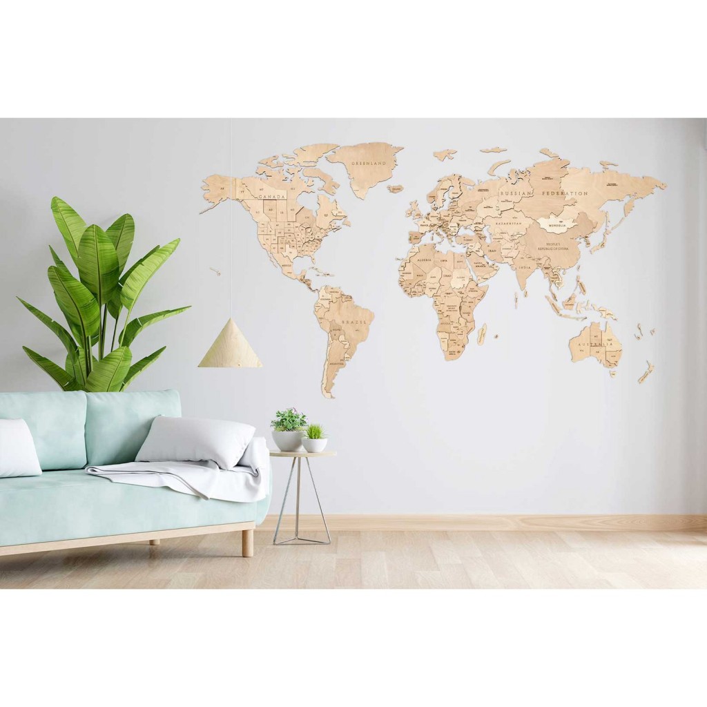 Eco Wood Art (EWA) Houten Wandpuzzel Wereldkaart Untouched World, Size M, 2741, 144x79x1,2cm
