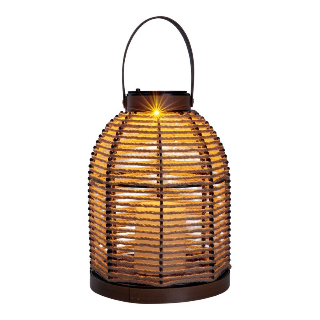 LED solar light "Korbinian" for garden and terrace, decorative lamp made of metal with jute tension in nature, firmly built -in LEDs, solar lamp for outside 29 x 21 cm