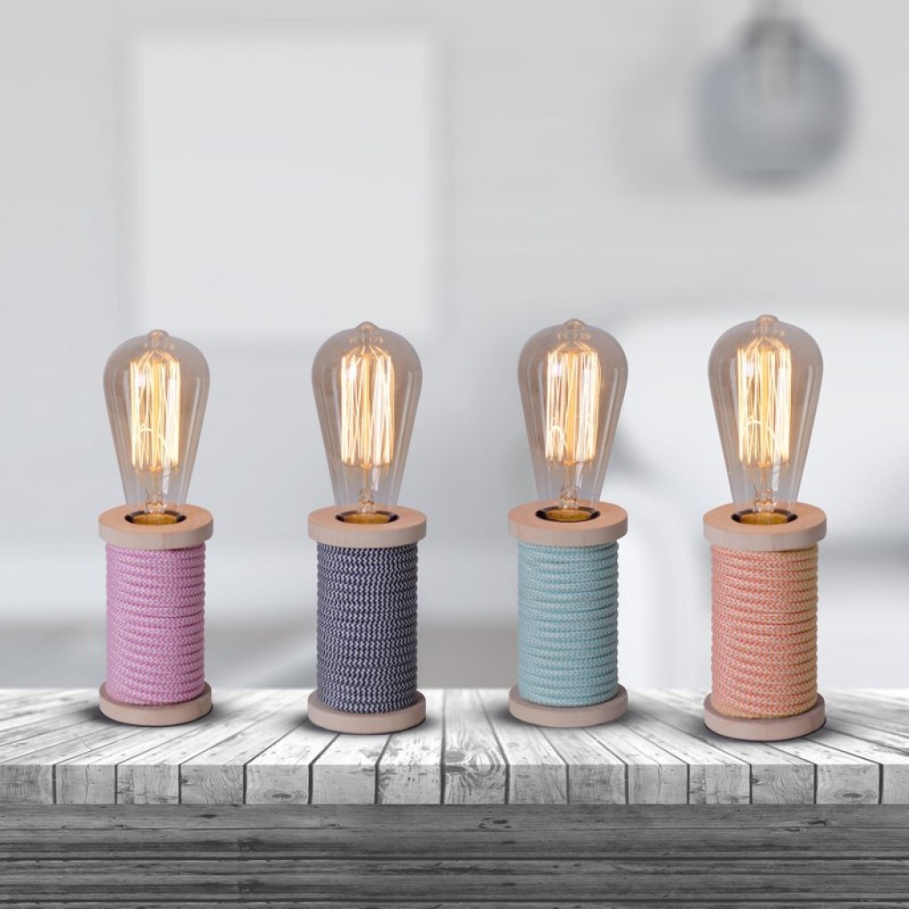 Table lamp max. 12cm high, decorative table lamp made of metal and plastic and textile material in pink white, E27 socket, table lamp for dining room, kitchen, children's room, hallway