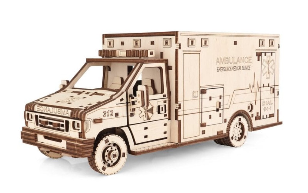 DIY 3D Mechanical Model Ambulance, Eco Wood Art, 4011, 29,5x12,9x12,4cm