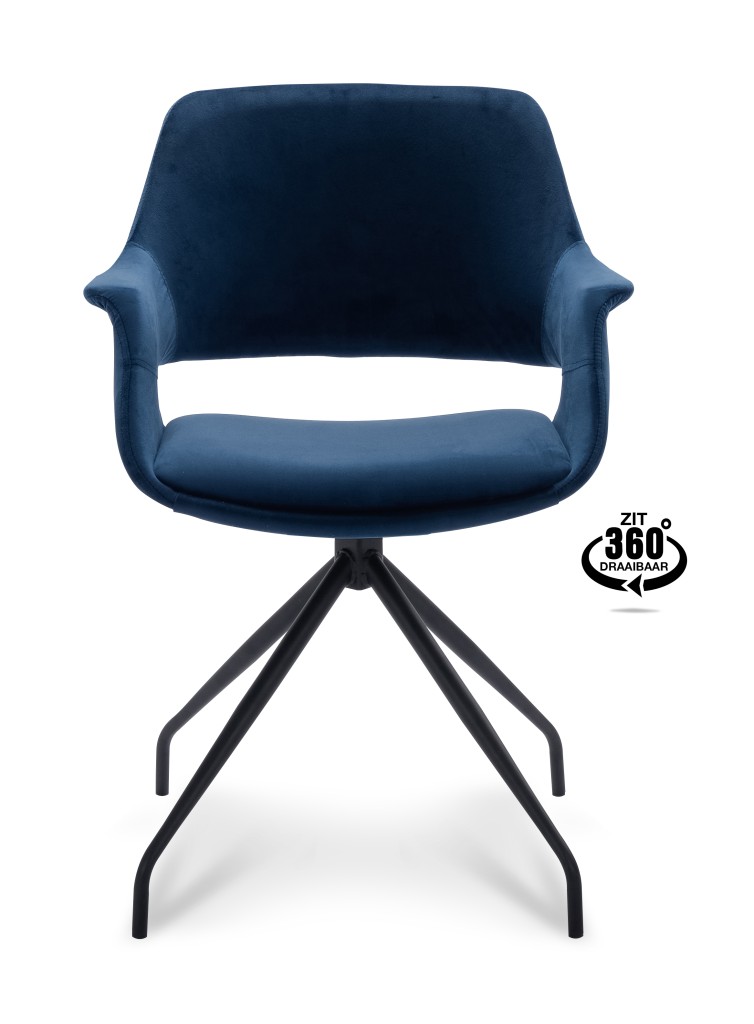 Belmonte 360° Velvet Eetkamerstoel | Zwart Onderstel | Met Armleuning - Dark grey