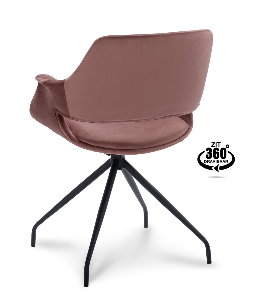 Belmonte 360° Velvet Eetkamerstoel | Zwart Onderstel | Met Armleuning - Dark grey
