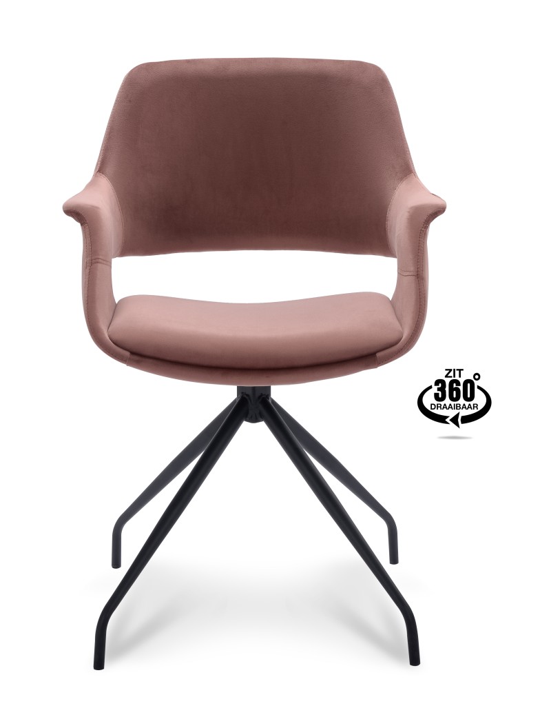 Belmonte 360° Velvet Eetkamerstoel | Zwart Onderstel | Met Armleuning - Dark grey