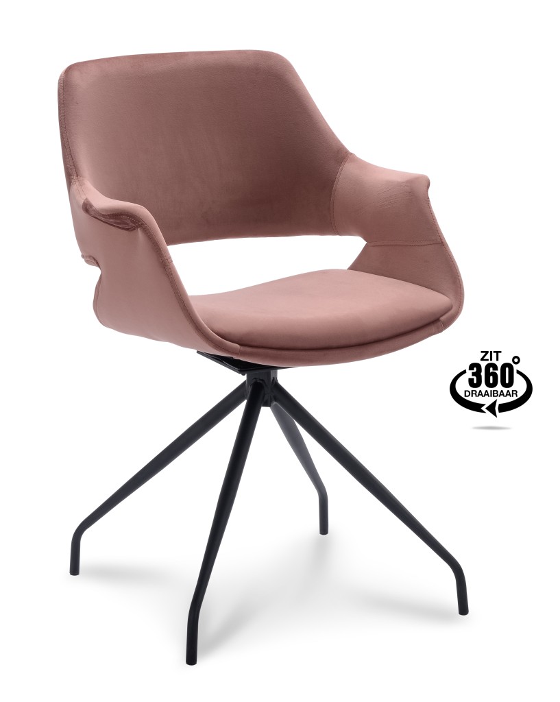 Belmonte 360° Velvet Eetkamerstoel | Zwart Onderstel | Met Armleuning - Dark grey