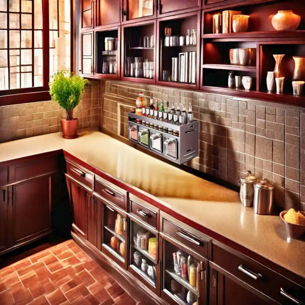 Kruidenrek Organizer Aluminium |  Muurbevestigde Keukenopslag | Transparante Potten