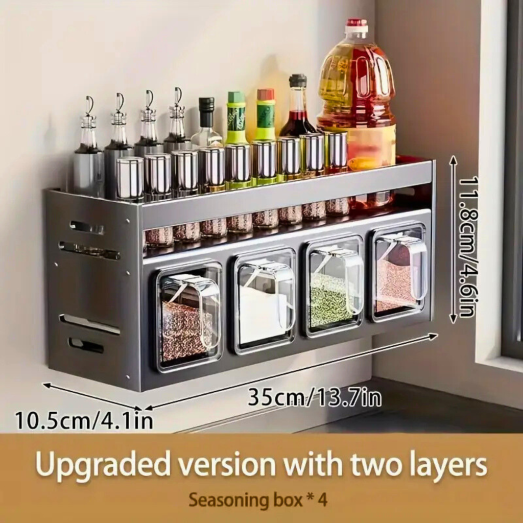 Kruidenrek Organizer Aluminium |  Muurbevestigde Keukenopslag | Transparante Potten