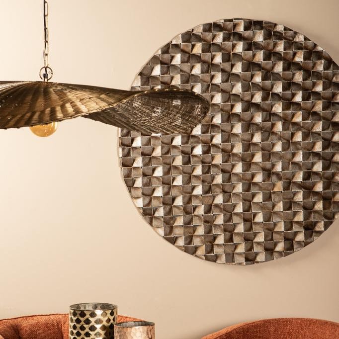 Zoaya Bronze MDF Wandpaneel | 3D Cubes | Rond L – 120x120x3 cm