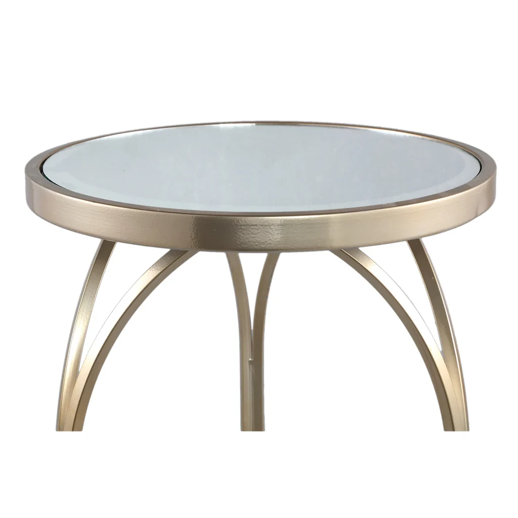 Rikka Sidetable Set | Goud IJzer | Spiegelblad Rond – Set van 2