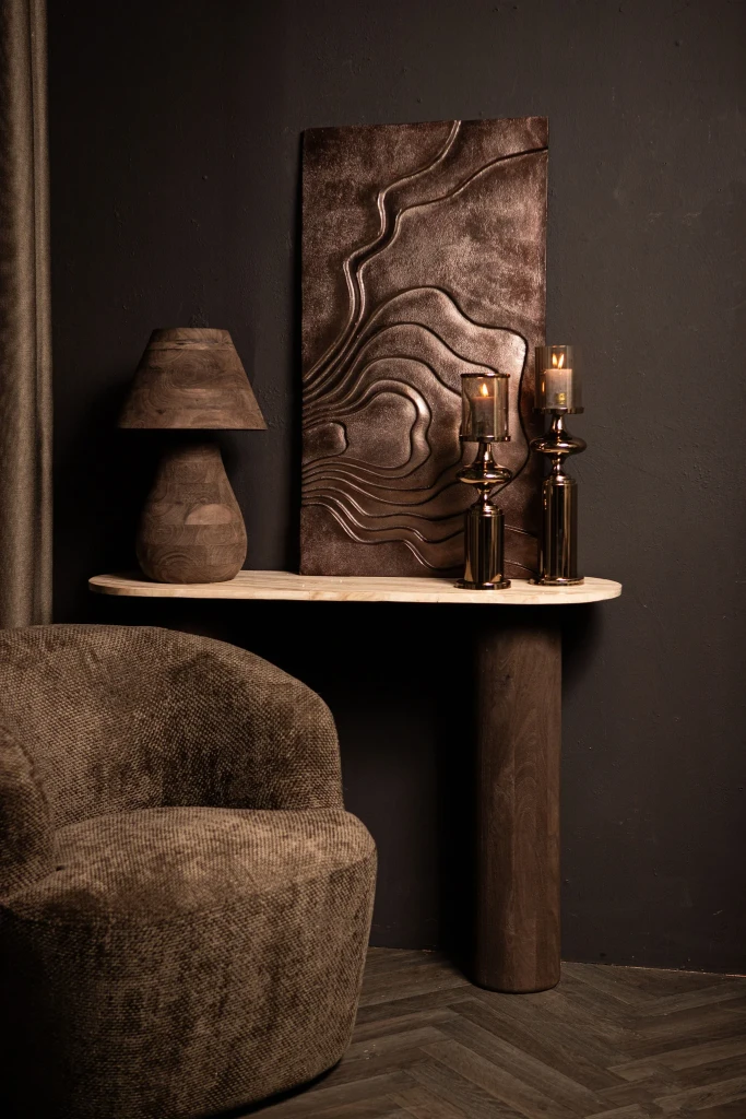 Liora Bijzettafel | Mangohout & Marmer | Ovaal – Bruin