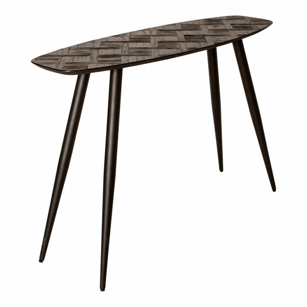 Tyano Wandtafel | Gerecycled Teakhout | Zwart | Ovaal – Visgraatpatroon