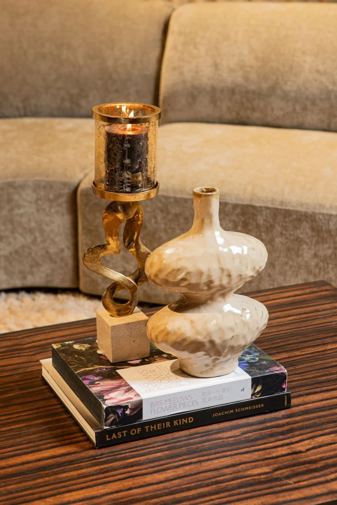 Tiess Salontafel | Bruin Houten Fineer | 2 Lades | Gouden Accenten