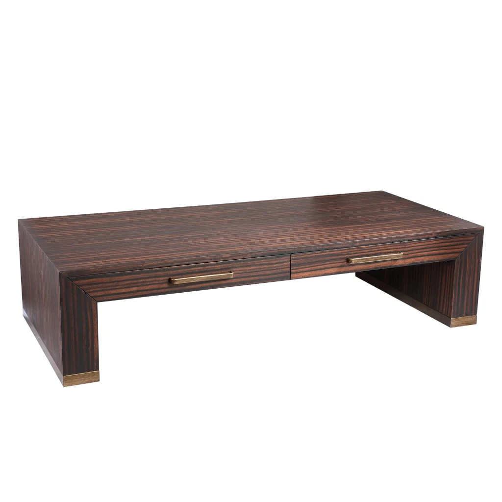 Tiess Salontafel | Bruin Houten Fineer | 2 Lades | Gouden Accenten