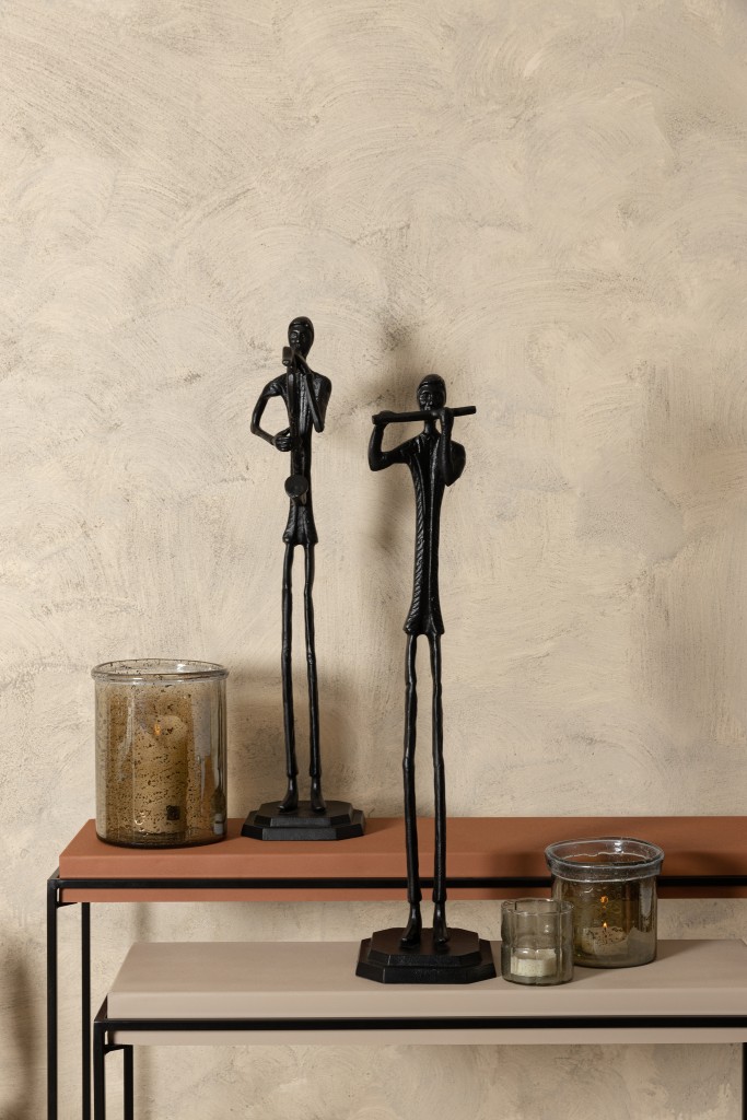 Kali Beeld | Man met Fluit Zwart Aluminium 70 cm