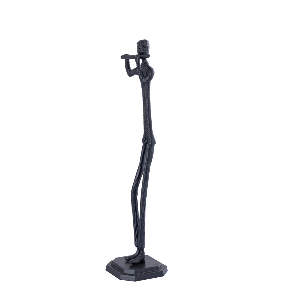 Kali Beeld | Man met Fluit Zwart Aluminium 70 cm