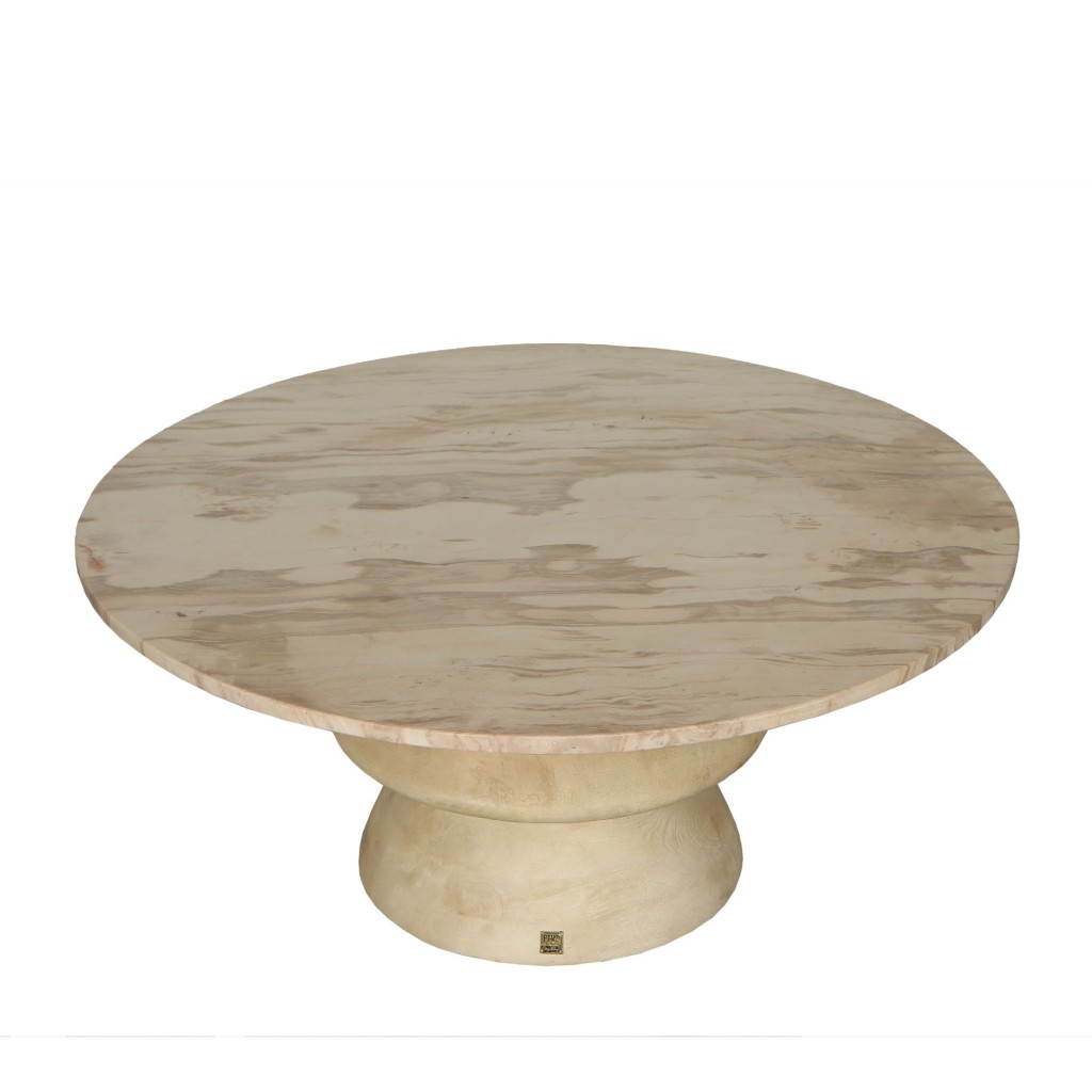 Callain Salontafel | Mangohout & Marmeren Blad | Rond | 90x90x40 cm